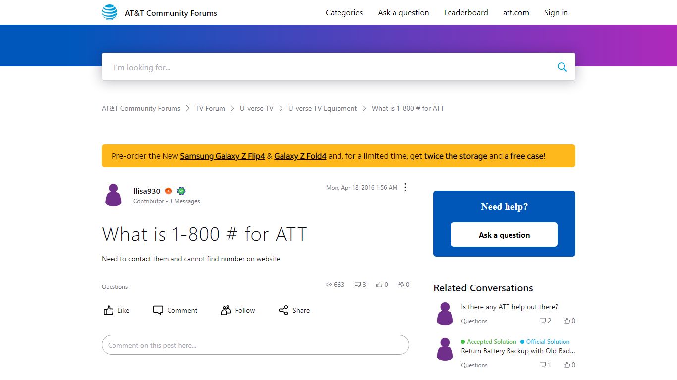 ‎What is 1-800 # for ATT | AT&T Community Forums